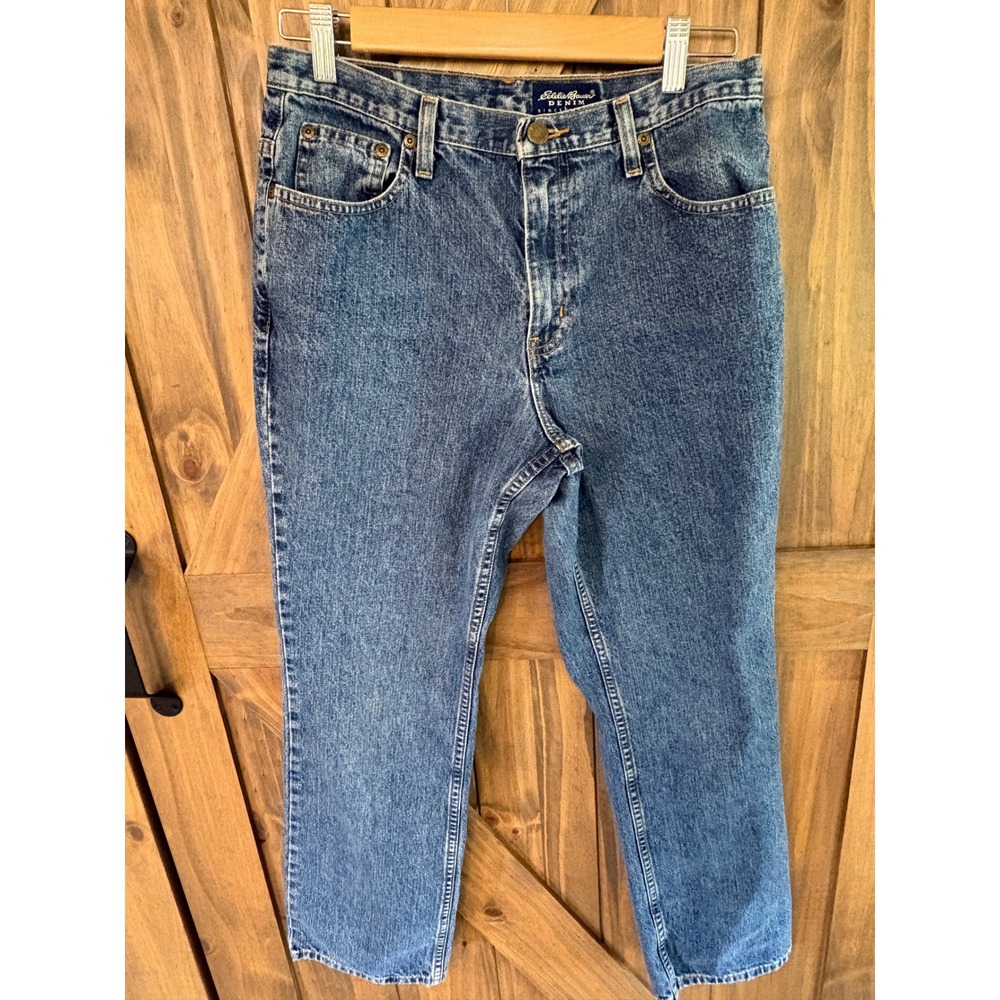 Eddie Bauer Denim Womens 10 Petite Blue Jeans Straight Leg High Rise 100% Cotton